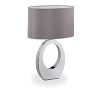 Relaxdays Lampe de Chevet, E27, métal et Tissu, luminaire de Table, HxLxP 59,5x40x26 cm, avec Abat-Jour, argenté/Gris