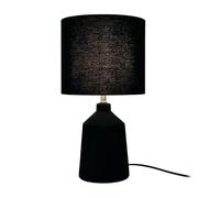 Relaxdays Lampe de Chevet en Tissu, Pied céramique strié, Abat-Jour E14, câble, Noir, 42x23x23 cm