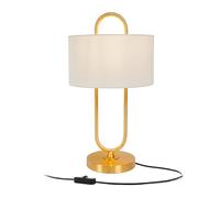 Relaxdays Lampe de chevet, forme ouverte en U, abat-jour en lin, E27, H x D 55 x 30,5cm, avec câble, chambre, blanc/doré
