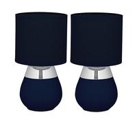 Relaxdays Lampe de Chevet, Lot de 2, Abat-Jour, Douille E14, câble, H x D : 32 x 18 cm, pour la Chambre, Bleu et argenté