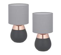 Relaxdays Lampe de Chevet, Lot de 2, Abat-Jour, Douille E14, câble, H x D : 32 x 18 cm, pour la Chambre, Gris et cuivre