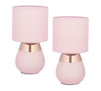 Relaxdays Lampe de Chevet, Lot de 2, Abat-Jour, Douille E14, câble, H x D : 32 x 18 cm, pour la Chambre, Rose et cuivre