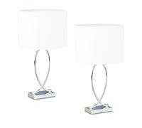 Relaxdays Lampe de chevet, lot de 2, mélange harmonieux de matériaux, H x L x P : 51 x 28 x 18 cm, argenté et blanc
