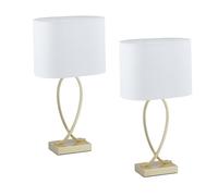 Relaxdays Lampe de chevet, lot de 2, mélange harmonieux de matériaux, H x L x P : 51 x 28 x 18 cm, doré et blanc