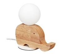Relaxdays Lampe de chevet pour chambre enfant ou bébé, forme d’éléphant bois, boule verre, 21x20x10 cm, nature/blanc