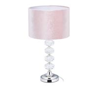 Relaxdays Lampe de chevet, velours et cristal, HxD : 47 x 26 cm, douille E14, table, éclairage indirect, chambre, rose