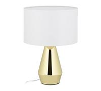 Relaxdays Lampe de chevet tactile, douille E27, réglable, abat-jour en tissu, H x D : env. 40 x 29 cm, doré/blanc