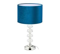 relaxdays Lampe de chevet, velours et cristal, HxD : 47 x 26 cm, douille E14, table, éclairage indirect, chambre, bleu
