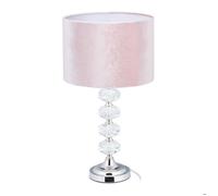 Relaxdays Lampe de chevet, velours et cristal, HxD : 47 x 26 cm, douille E14, table, éclairage indirect, chambre, rose