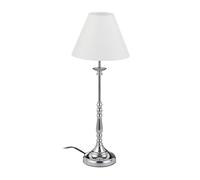 Relaxdays Lampe de nuit vintage, Abat-jour en tissu, reflet chromé, Décoration, E14, Hx D 55 x 21cm, argenté/blanc