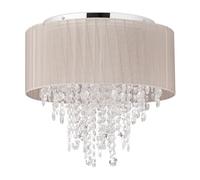 Relaxdays Lampe de plafond Cristal Abat-jour en organza, douille G9, 5 ampoules, 39 x 39,5 cm, grise/argentée