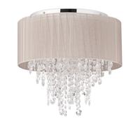 Relaxdays Lampe de plafond Cristal Abat-jour en organza, douille G9, 5 ampoules, 39 x 39,5 cm, grise/argentée