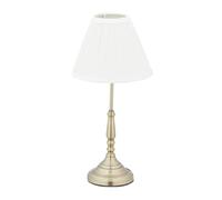 Relaxdays Lampe de table, abat-jour, E14, salon et chambre à coucher, veilleuse en métal, HlP 43 x 21 cm,blanc/doré