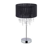 Relaxdays Lampe de Table, Abat-Jour en Organza, Pied Rond, Lampe de Chevet, H x D 43 x 24 cm, Noir/argenté