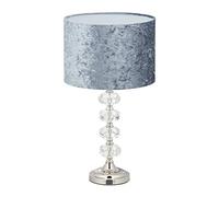 Relaxdays 10034470 Lampe de table, abat-jour en velours, pied cristal, douille E14, salon et chambre, H x L : 48 x 26 cm, gris, 1 élément
