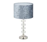 Relaxdays 10034470 Lampe de table, abat-jour en velours, pied cristal, douille E14, salon et chambre, H x L : 48 x 26 cm, gris, 1 élément