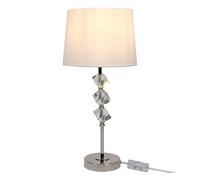 Relaxdays Lampe de Table, Abat-Jour Soie synthétique, Pied en Cristal, Douille E27, Salon/Chambre, 53 x 25 cm, crème