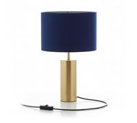 Relaxdays Lampe de Table, Abat-Jour Velours, Pied métal doré, E27, 51 x 32 cm, Lampe de Chevet, Bleu foncé/doré