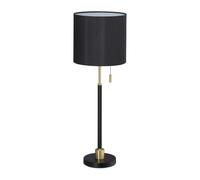 Relaxdays Lampe de table avec interrupteur à tirette, élégant abat-jour de nuit; douille E27, HxD 69 x 24 cm; noir/doré