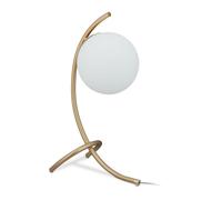 Relaxdays Lampe de table boule, recourbée, en métal et verre, E27, de chambre à coucher, salon, de chevet, dorée/blanche