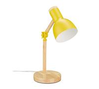 relaxdays Lampe de table de travail, retro,bureau, réglable, bois et métal, E 14, HxD 45,5 x 14,5cm, jaune