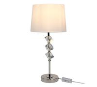 Relaxdays Lampe de Table Abat-Jour en Soie synthétique, Pied en Cristal, E27, 53 x 25 x 25 cm, crème