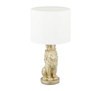 Relaxdays Lampe de table lion, veilleuse avec abat-jour tissu E27, belle lampe de chevet, HxD 47,5 x 25 cm, blanc/or