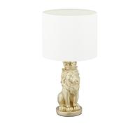 Relaxdays Lampe de table lion, veilleuse avec abat-jour tissu E27, belle lampe de chevet, HxD 47,5 x 25 cm, blanc/or