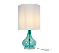 Relaxdays Lampe de Table Pied en Verre Abat-Jour en Lin E27 H 62 x P 30,5 cm Blanc/Bleu