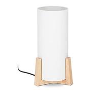 Relaxdays Lampe de table socle bois lampe de chevet abat-jour blanc tissu design vintage, HxD: 33 x 15 cm, blanc/nature