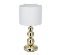 Relaxdays 10024789 Table Socle métal Lampe de Chevet Abat-Jour Tissu Design Boule, HxD: 50 x 25 cm, Or, Blanc/Doré