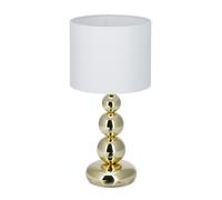 Relaxdays Lampe de table socle or métal lampe de chevet abat-jour blanc tissu design boule, HxD: 50 x 25 cm, blanc/or