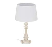 Relaxdays Lampe de table, style campagnard, E14 douille; tissu et bois, salon et chambre à coucher, de chevet, HxD 47x27