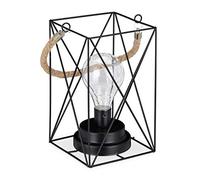 Relaxdays Lampe de table vintage, grillage avec ampoule LED, blanc chaud, fonctionnant à la batterie, fil de fer, noire