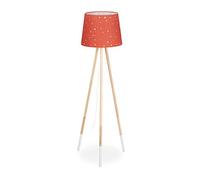 Relaxdays Lampe droite chambre d'enfants, E27; avec câble, abat-jour,motif étoiles, tissu, bois, 47 cm de hauteur,rouge
