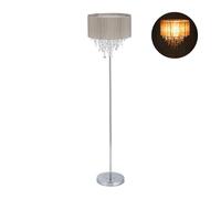 Relaxdays 10029523 Lampe droite cristal, Abat-jour en organza, rond, E27, lampadaire sur pied HxD 151,5 x 38 cm, gris/argent, fer, tissu, plastique, 1 élément