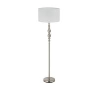 Relaxdays 10033895 Lampe droite, de salon E27, câble, abat-jour en tissu D 40 cm, lampadaire vintage 43 cm de haut, blanc, doré, fer, 155 x 43 x 43 cm