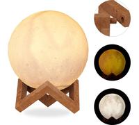Relaxdays 10026586 Lampe lunbe 3D, 2 Couleurs, réglable, senseur Tactile, sans câble, avec Pied,pour Enfants, clairs de Lune LED,15cm Blanc, 18, 5 x 15 x 15 cm