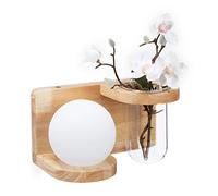 Relaxdays Lampe murale avec vase, décorative, douille G9, bois & verre, HLP : env. 14 x 26 x 14,5 cm, nature et blanc