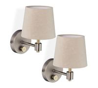 Relaxdays Lampe Murale Vintage, 2 pièces, dimmable, Interrupteur, Abat-Jour en Tissu, E14, 23 x 15 x 21 cm, Beige/Argent
