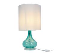 Relaxdays Lampe de Table Pied en Verre Abat-Jour en Lin E27 H 62 x P 30,5 cm Blanc/Bleu