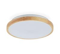 Relaxdays Lampe plafond, en bois ronde, lustre LED pour salon, chambre à coucher et entrée; S, Nature/ blanc