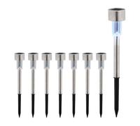 Relaxdays Lampe Solaire, extérieur, Set de 8, Blanche Froide, étanche, détecteur crépusculaire, 31x4,5 cm, argenté/Noir