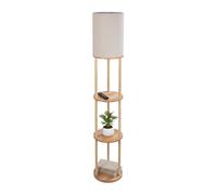 Relaxdays Lampe sur Pied avec étagère, Design Moderne, Bois et Lin, H 180 x 30 cm, Douille E27, Blanc Naturel
