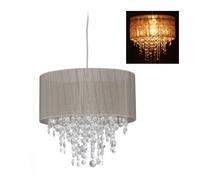 Relaxdays Lampe suspension 10029524 – Abat-jour organza, cristal, E27, Hx D 129 x 32, gris/argent