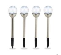 Relaxdays Lampes de jardin Boule de verre en jeu de 4, lampes solaires effet calcin, imperméable, lumière blanche argent