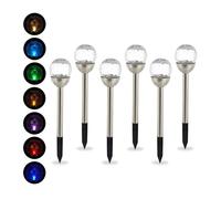 Relaxdays Lampes solaires d’extérieur, lot 6, éclairage boule LED jardin, couleurs changeantes, étanche, piquet, argenté