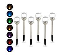 Relaxdays Lampes solaires d’extérieur, lot 6, éclairage Boule LED Jardin, Couleurs changeantes, étanche, Piquet, argenté