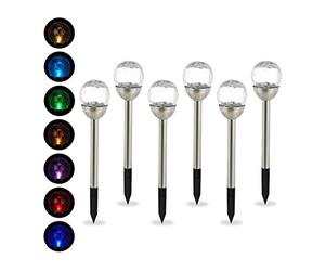 Relaxdays Lampes solaires d’extérieur, lot 6, éclairage Boule LED Jardin, Couleurs changeantes, étanche, Piquet, argenté