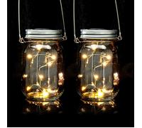 Relaxdays Lampes solaires en verre, lot de 2, 8 LED chacune, à poser ou suspendre, éclairage de jardin, transparent